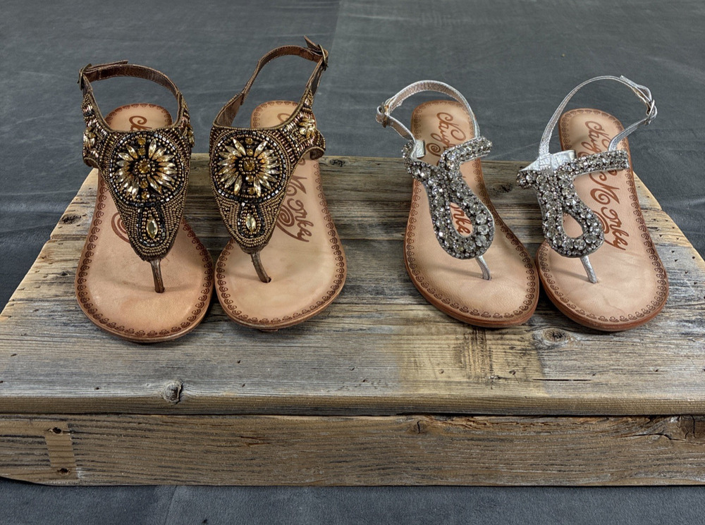 2pr. Naughty Monkey Beaded/Rhinestone Wedge Sandals Size 8.5 Bnfts Charity